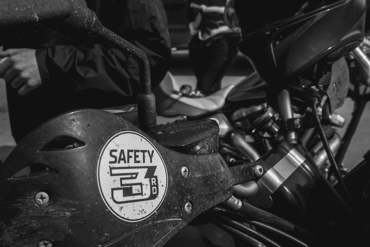 Safety Third Circle Sticker on Handlebars